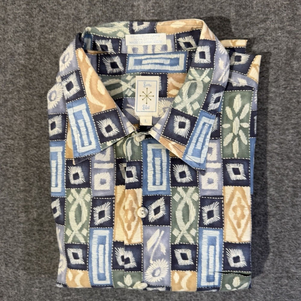Vintage Men's Burma Bibas Geometric Print Hawaiian/Aloha/ Camp Shirt Size L‎